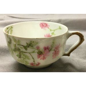 Theodore Haviland Limoges France Tea Cup White w Pink Flowers, Gold handle 1903